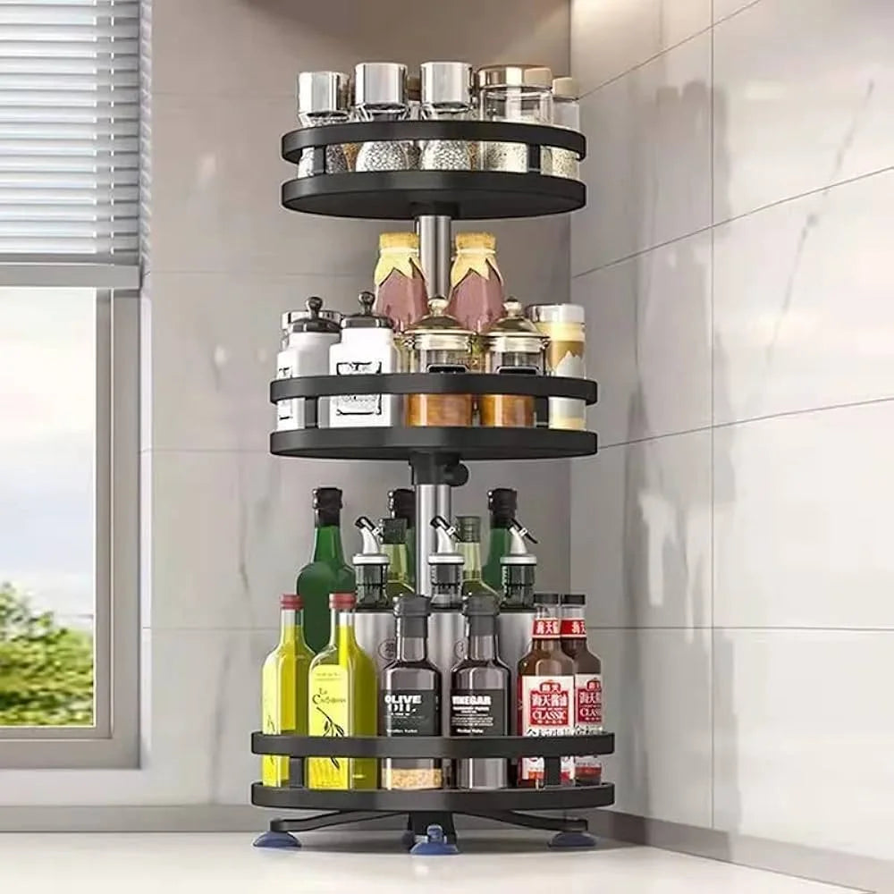 360° Rotating Kitchen Rack | Multi-Layer Storage Shelf for Spices, Bottles & Pantry Organization