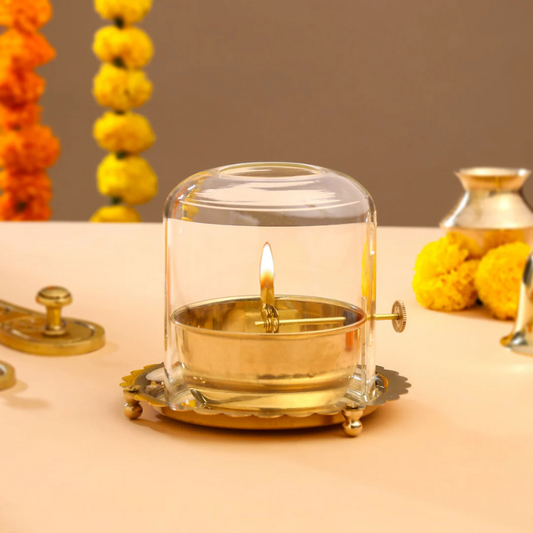 Brass 250 ml Akhand Jyot Diya With Adjustable Bati Knob | Sarphire