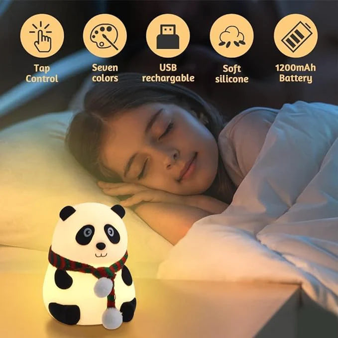Cute Panda Night Lamp – 7 Color Touch Control, USB Rechargeable Silicone Light | Kid-Friendly | Cute Bedroom Light & Birthday Gift 🐼 | Sarphire