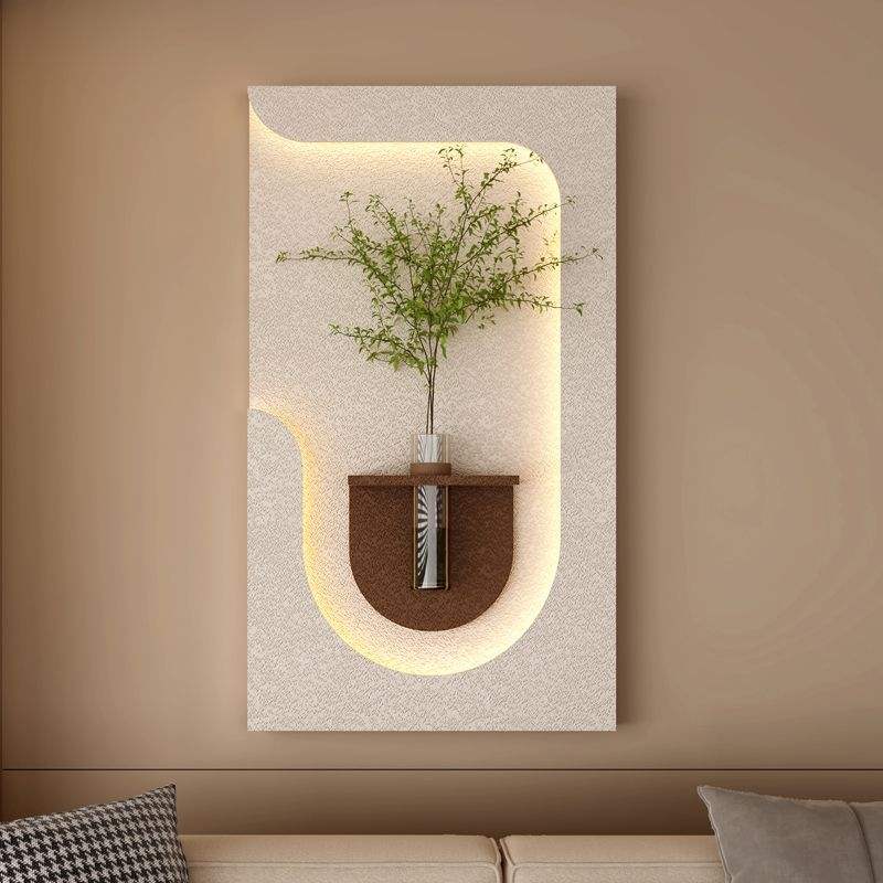 Modern LED Wall Planter Art – Minimalist Wooden & Textured Wall Décor with Soft Ambient Light