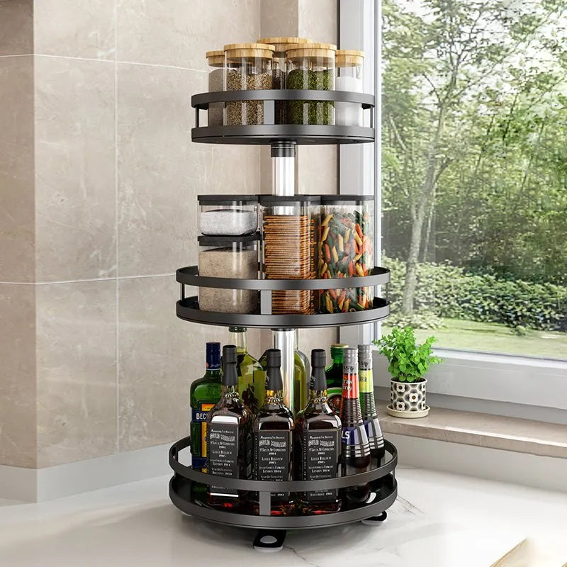 360° Rotating Kitchen Rack | Multi-Layer Storage Shelf for Spices, Bottles & Pantry Organization