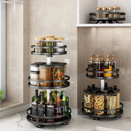 360° Rotating Kitchen Rack | Multi-Layer Storage Shelf for Spices, Bottles & Pantry Organization