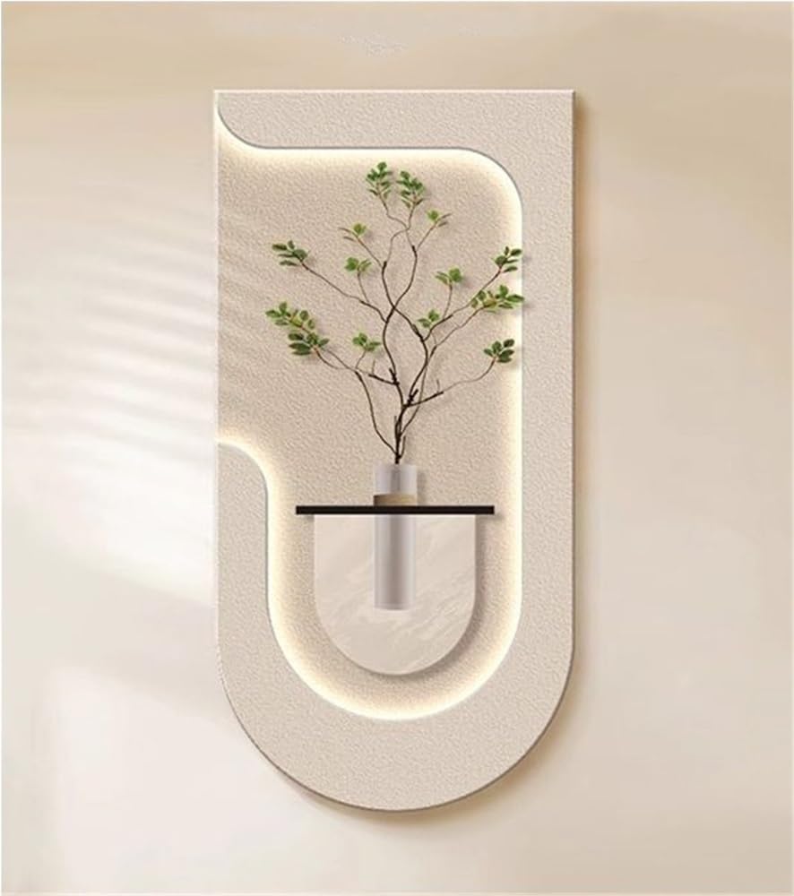 Modern LED Wall Planter Art – Minimalist Wooden & Textured Wall Décor with Soft Ambient Light