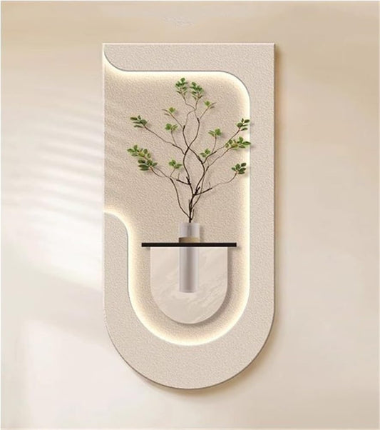 Modern LED Wall Planter Art – Minimalist Wooden & Textured Wall Décor with Soft Ambient Light