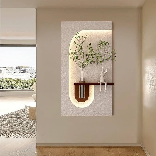 Modern LED Wall Planter Art – Minimalist Wooden & Textured Wall Décor with Soft Ambient Light