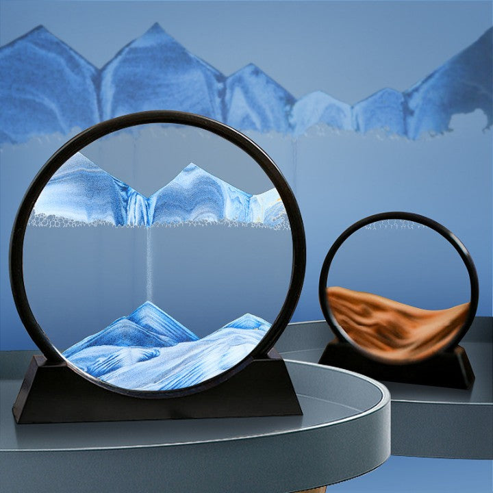 BLACK MIRROR Dynamic Sand Art Display, Round Glass Frame with Moving Quicksand, Desktop Decor for Home and Office