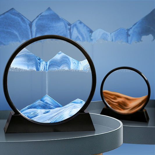 BLACK MIRROR Dynamic Sand Art Display, Round Glass Frame with Moving Quicksand, Desktop Decor for Home and Office