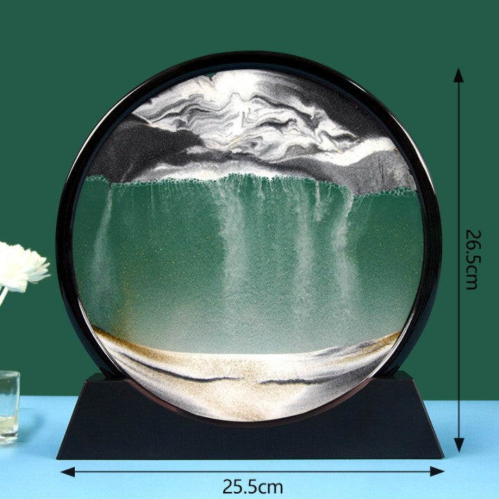 BLACK MIRROR Dynamic Sand Art Display, Round Glass Frame with Moving Quicksand, Desktop Decor for Home and Office