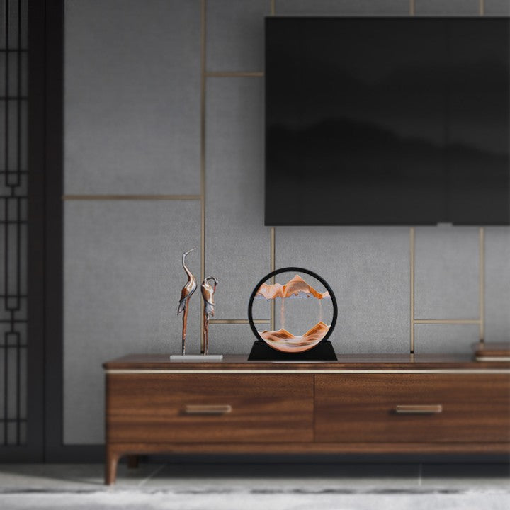 BLACK MIRROR Dynamic Sand Art Display, Round Glass Frame with Moving Quicksand, Desktop Decor for Home and Office