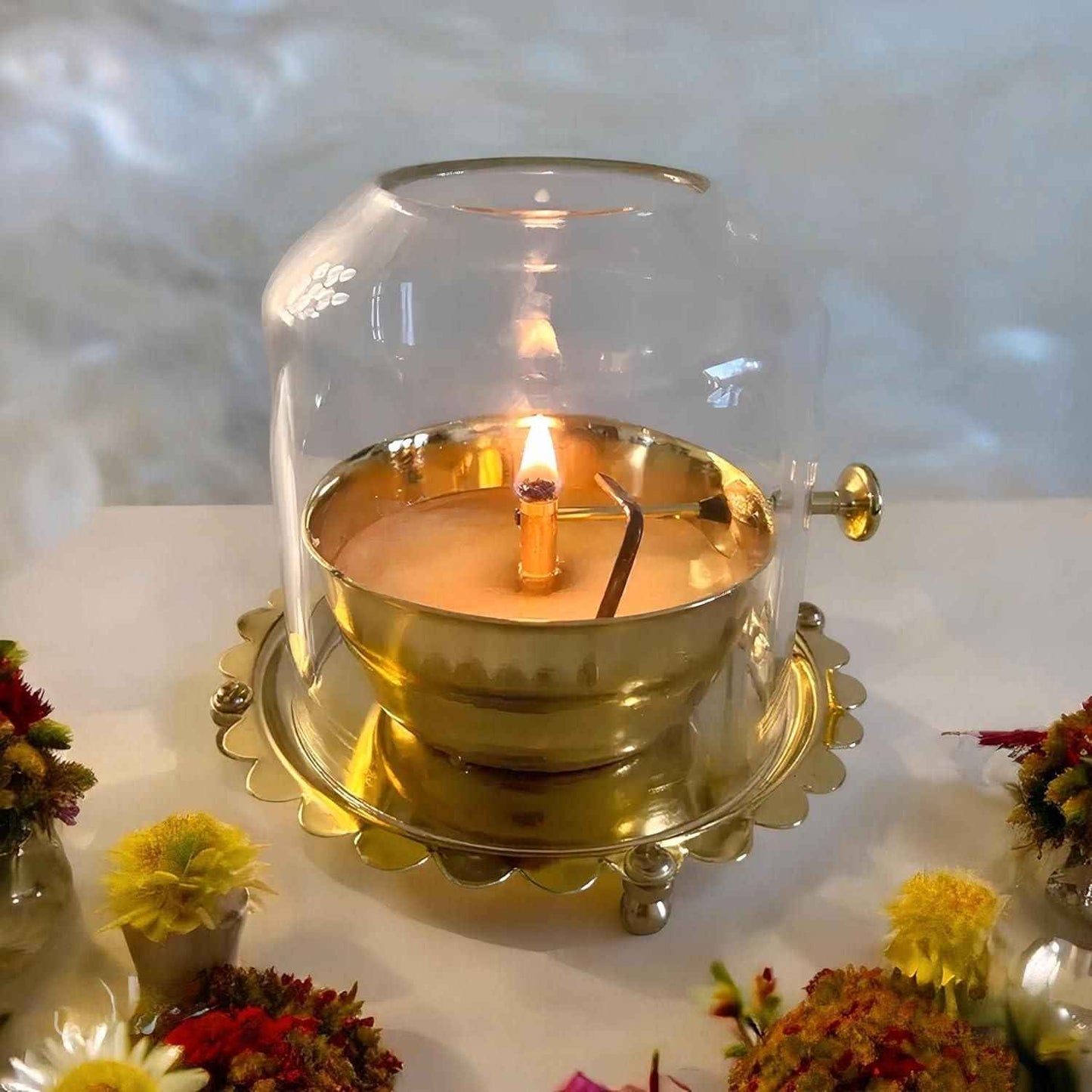 Brass 250 ml Akhand Jyot Diya With Adjustable Bati Knob | Sarphire