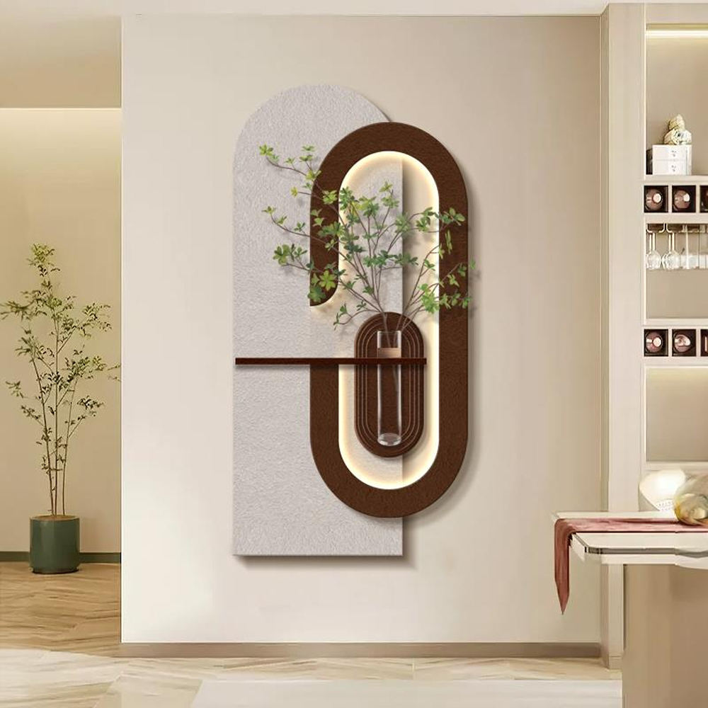 Modern LED Wall Planter Art – Minimalist Wooden & Textured Wall Décor with Soft Ambient Light