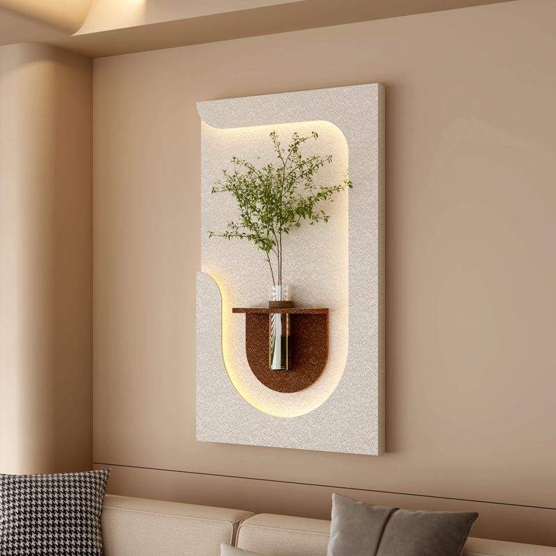 Modern LED Wall Planter Art – Minimalist Wooden & Textured Wall Décor with Soft Ambient Light