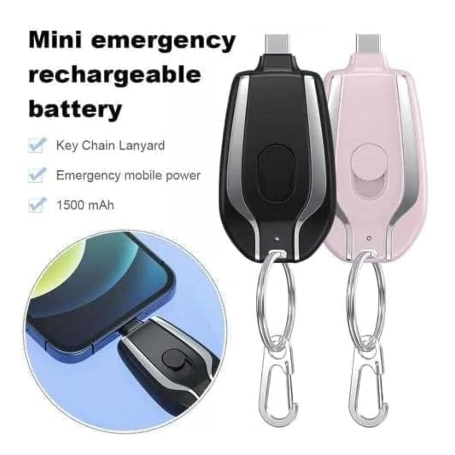 Mini Emergency Rechargeable Keychain Power Bank (1500 mAh) – Portable Mobile Charger