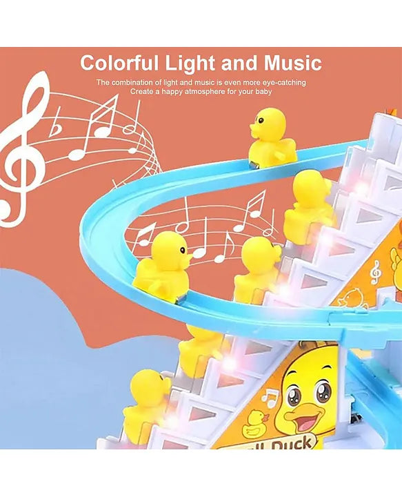 Musical Duck Climbing Toy with Lights – Automatic Stair Climber & Slide for Kids