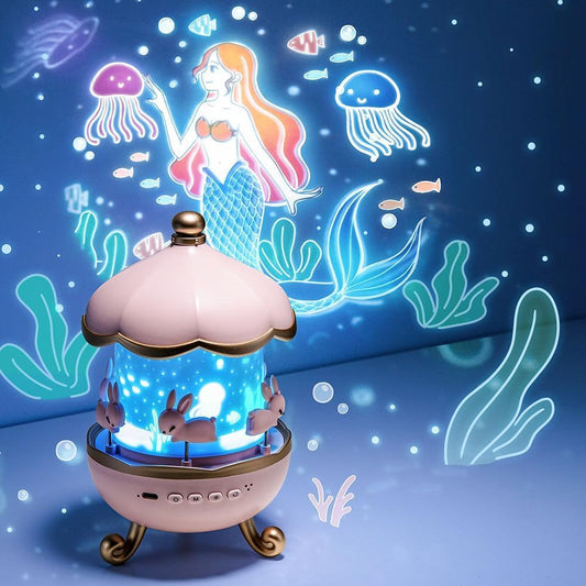 MELUDI Rabbit Night Light Projector | Bunny Night Light Cabin Projector Lamp 360° Rotatable LED Night Lamp for Kids Room Decor, Kids Night Lights for Girls Bedroom 6 Film Shade