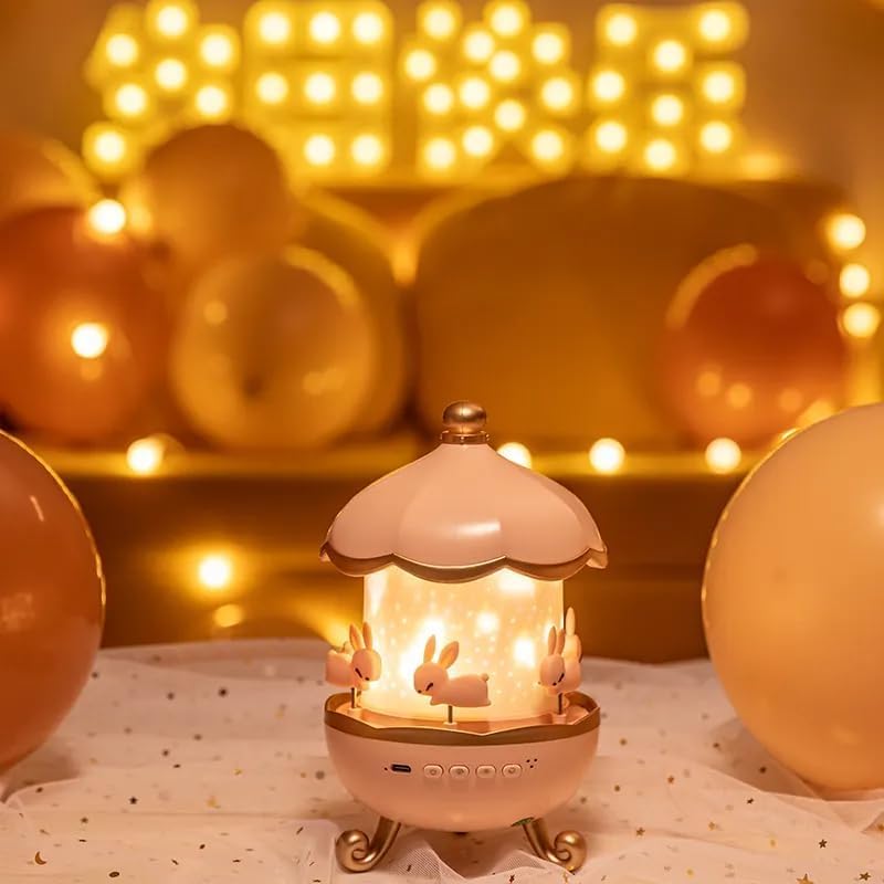 MELUDI Rabbit Night Light Projector | Bunny Night Light Cabin Projector Lamp 360° Rotatable LED Night Lamp for Kids Room Decor, Kids Night Lights for Girls Bedroom 6 Film Shade