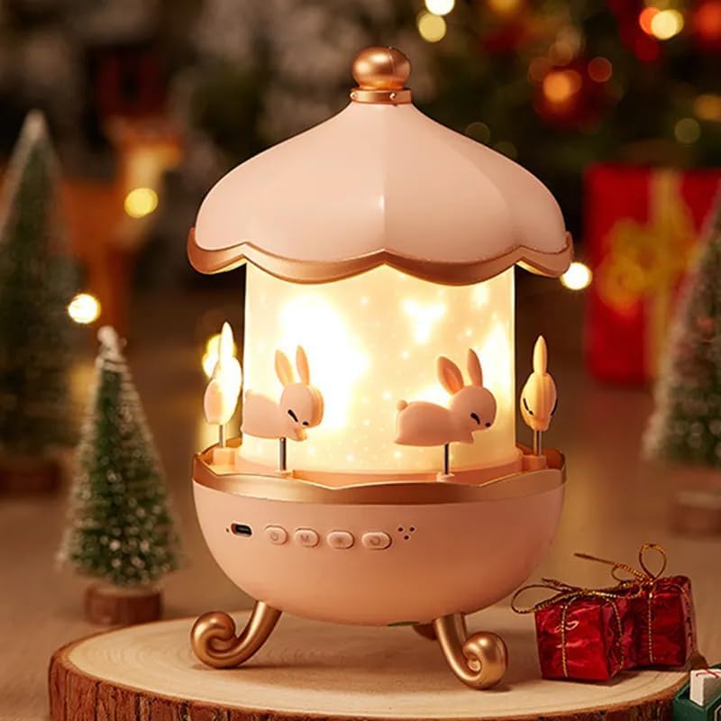 MELUDI Rabbit Night Light Projector | Bunny Night Light Cabin Projector Lamp 360° Rotatable LED Night Lamp for Kids Room Decor, Kids Night Lights for Girls Bedroom 6 Film Shade