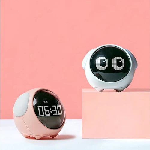 Smart Kids Alarm Clock with Cute Expressions | Voice-Control Night Light | Dual Alarms | Rechargeable LED Digital Clock