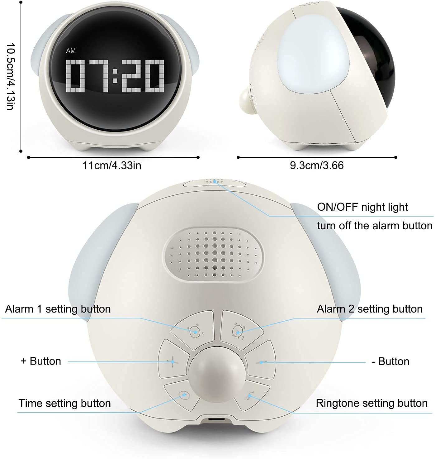 Smart Kids Alarm Clock with Cute Expressions | Voice-Control Night Light | Dual Alarms | Rechargeable LED Digital Clock