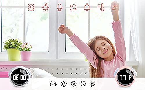 Smart Kids Alarm Clock with Cute Expressions | Voice-Control Night Light | Dual Alarms | Rechargeable LED Digital Clock