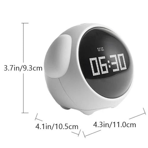 Smart Kids Alarm Clock with Cute Expressions | Voice-Control Night Light | Dual Alarms | Rechargeable LED Digital Clock