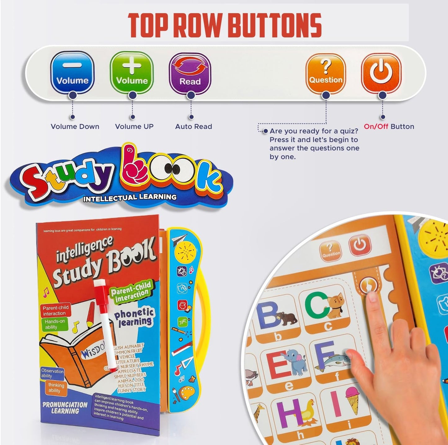 Study Look® Interactive Talking Learning Book for Kids – Educational Phonetic Sound Book with Activities, Alphabet, Numbers, Animals, Shapes, and Music – Preschool Learning Toy for Toddlers (Ages 2–6)