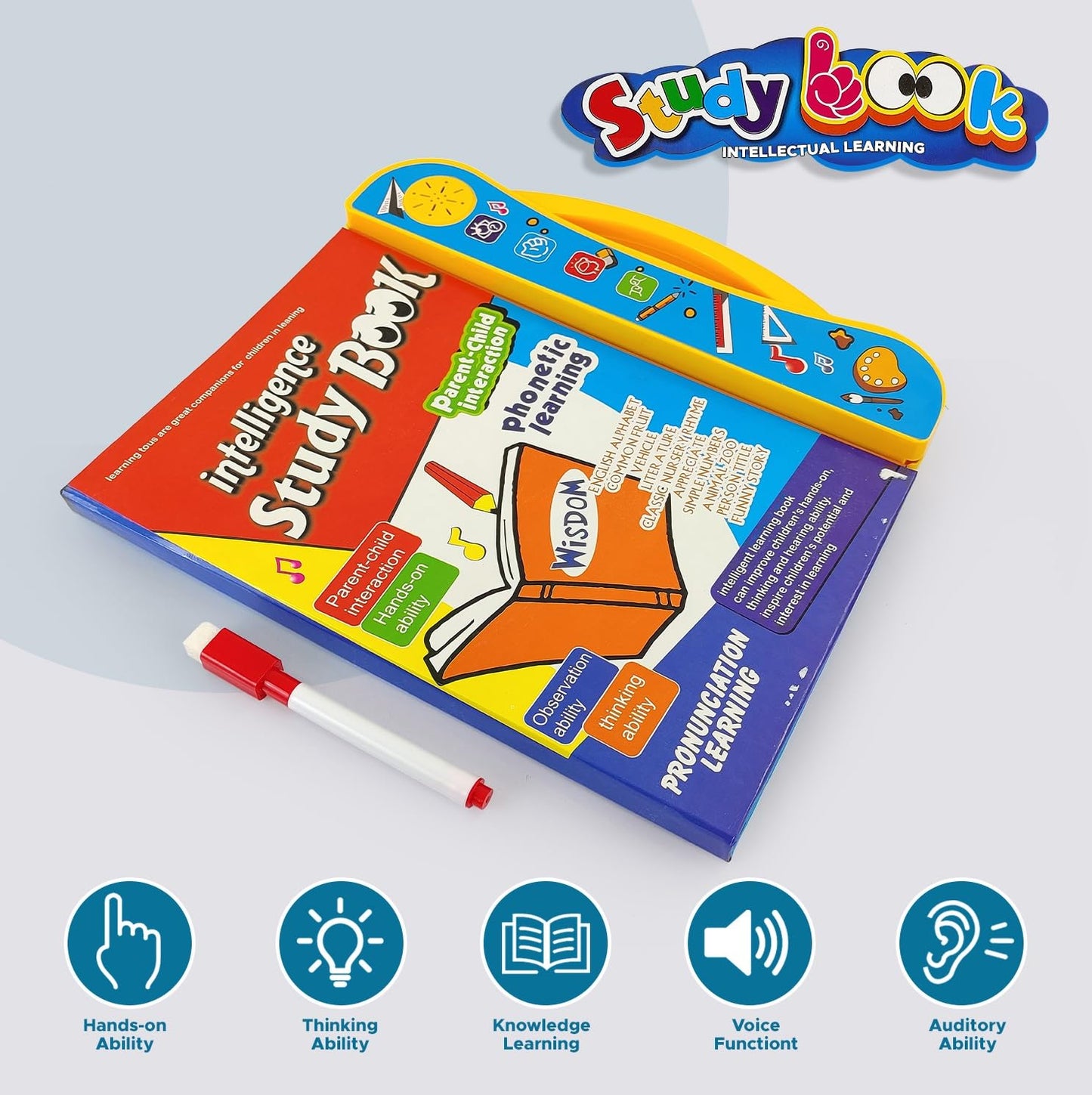 Study Look® Interactive Talking Learning Book for Kids – Educational Phonetic Sound Book with Activities, Alphabet, Numbers, Animals, Shapes, and Music – Preschool Learning Toy for Toddlers (Ages 2–6)
